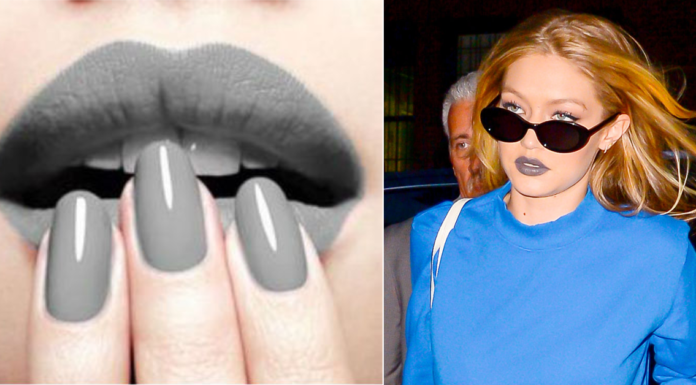 Gigi Hadid in compagnia di Mr. Grey…il rossetto trend dell’autunno 2017 rossetto grigio