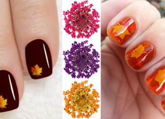 Nail art fiori e foglie secche per dare il benvenuto all’autunno