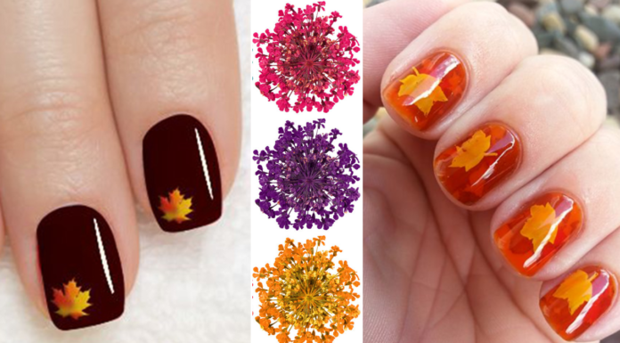 Nail art fiori e foglie secche per dare il benvenuto all’autunno