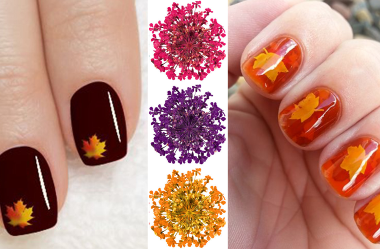 Nail art fiori e foglie secche per dare il benvenuto all’autunno